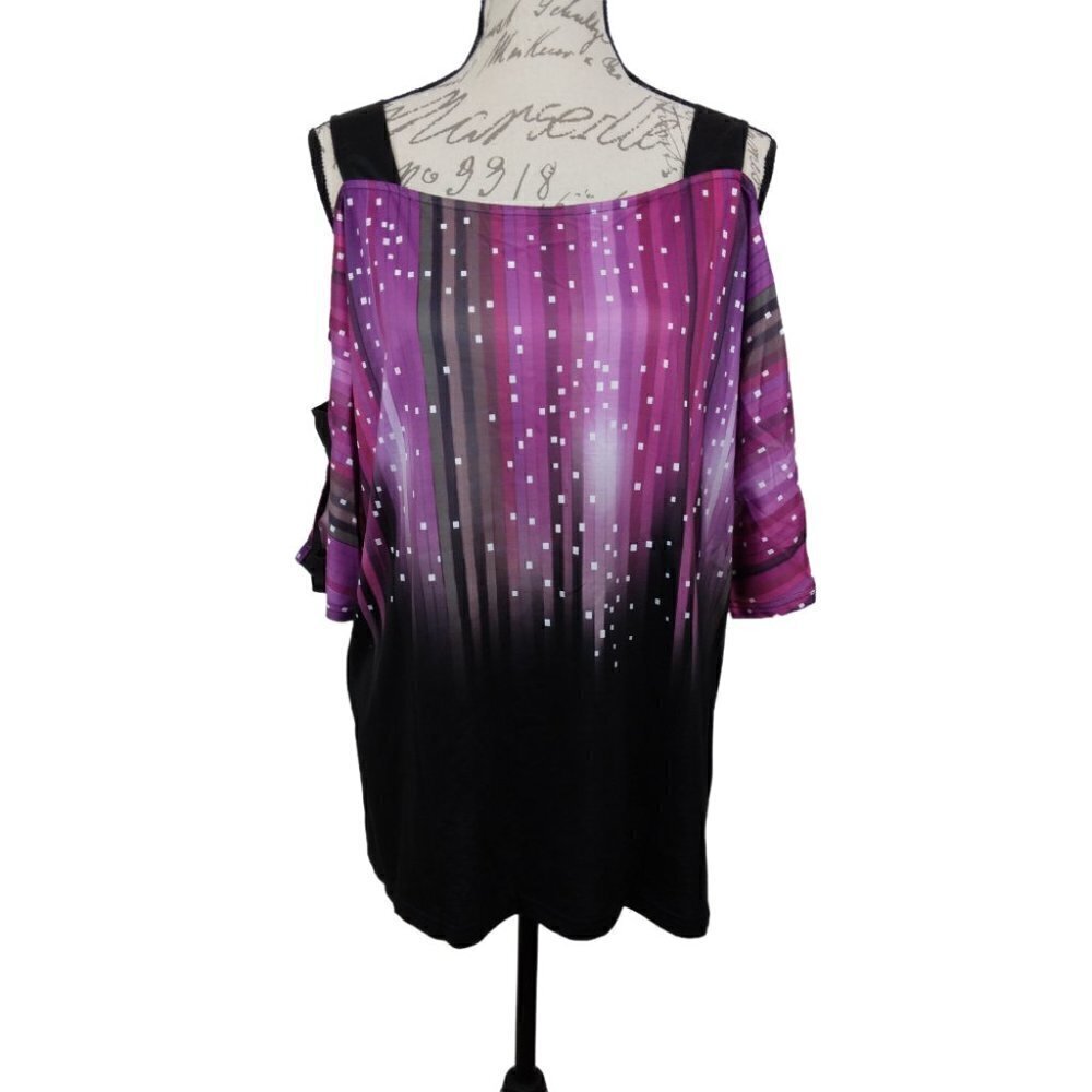 Sheilay | NWT Pink Purple Black Cold Shoulder Top | Size XL